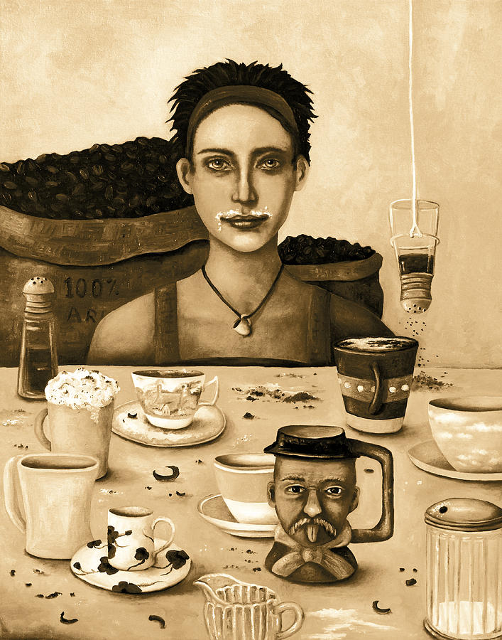 The Coffee Addict In Sepia Painting by Leah Saulnier The Painting Maniac