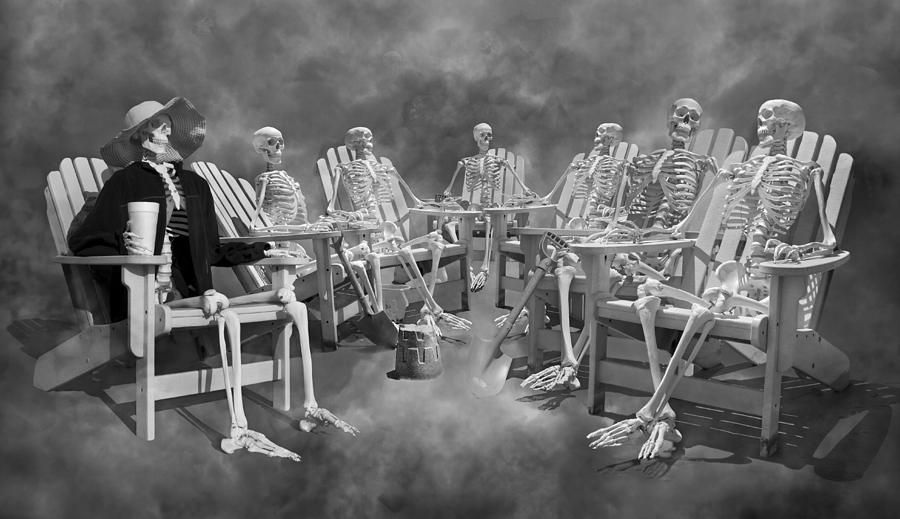 Skeleton Digital Art - The Committee Reaches Enlightenment II by Betsy Knapp