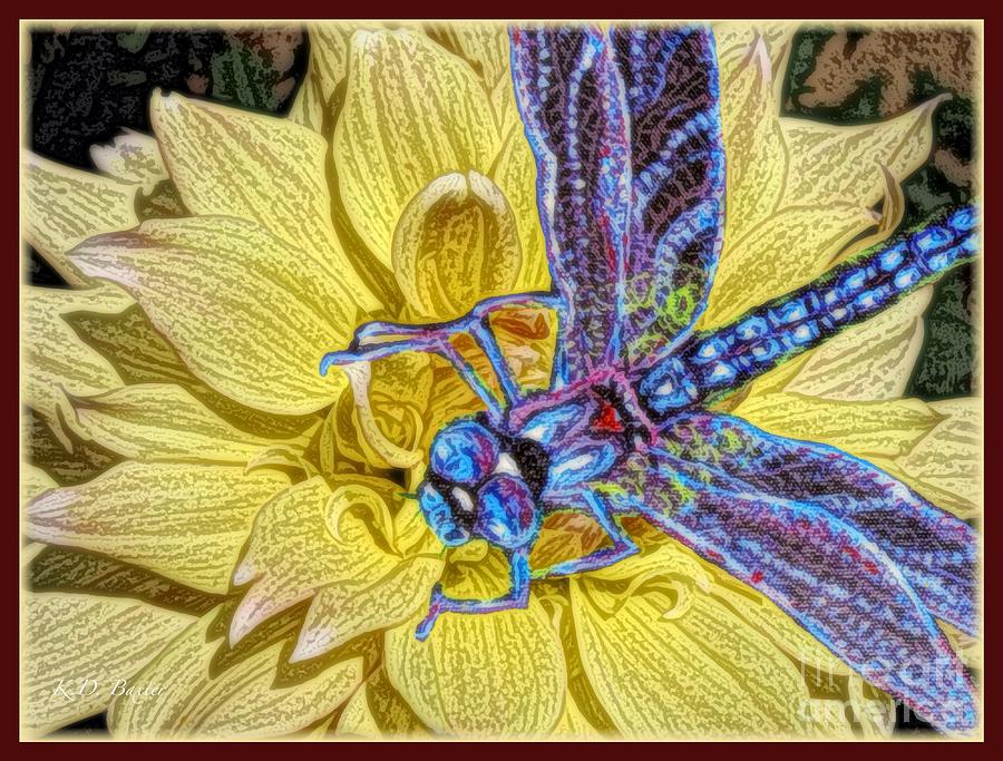 The Complement of a Yellow Dahlia is a Blue Dragonfly Mixed Media by Kimberlee Baxter