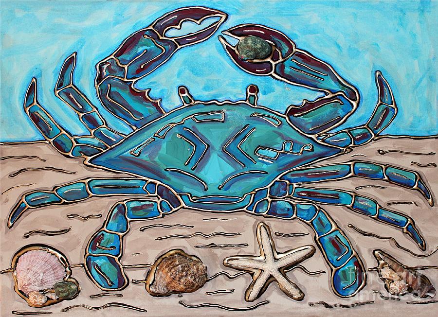 Shell Painting - The Content Crab by Cynthia Snyder