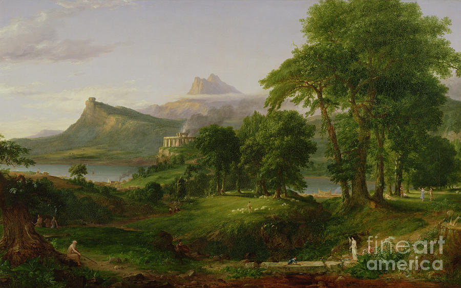 Thomas Cole Painting - The Course of Empire   The Arcadian or Pastoral State by Thomas Cole