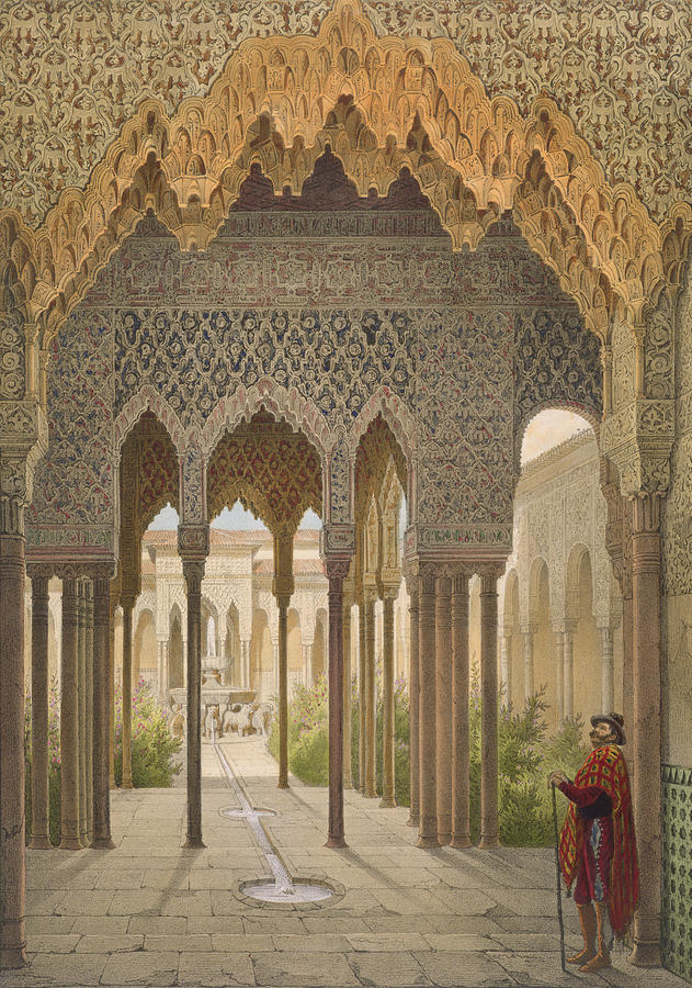 Alhambra Drawing - The Court Of The Lions by Leon Auguste Asselineau