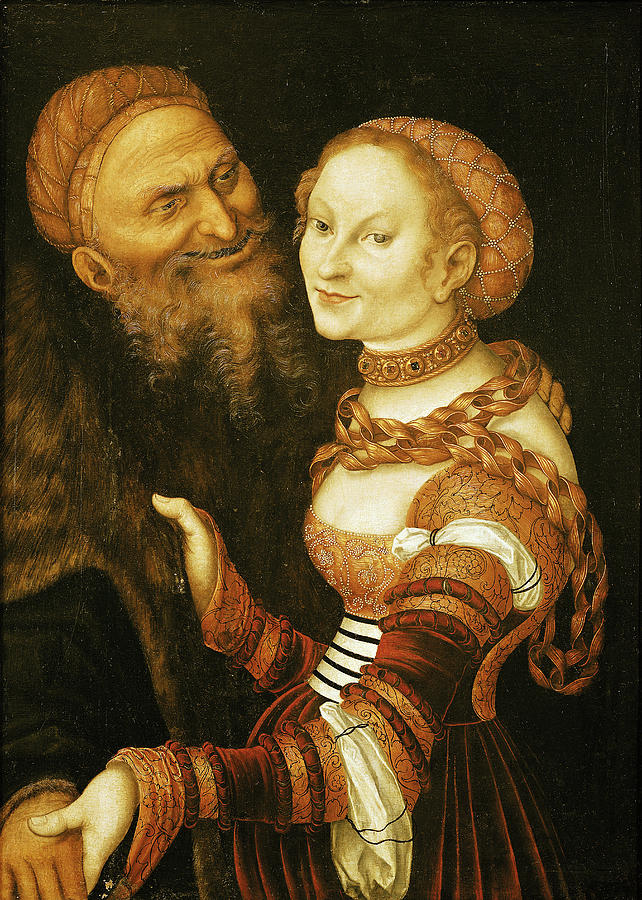 Male Photograph - The Courtesan And The Old Man, C.1530 Oil On Canvas by Lucas, the Elder Cranach