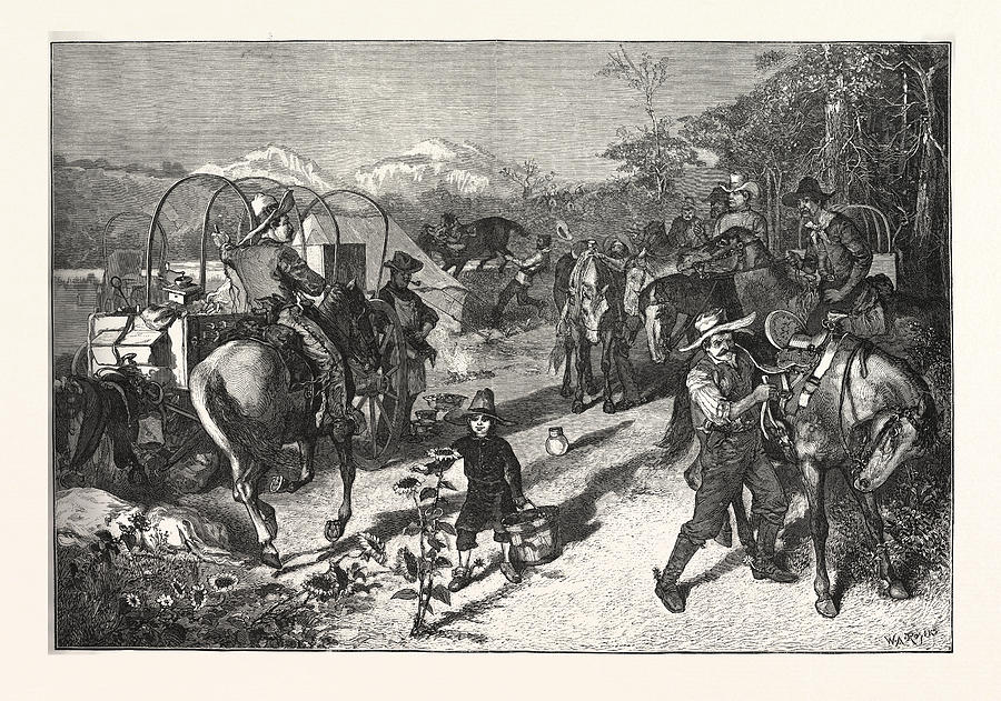 The Cow Boys Breaking Camp Drawn W Drawing by American School - Fine ...