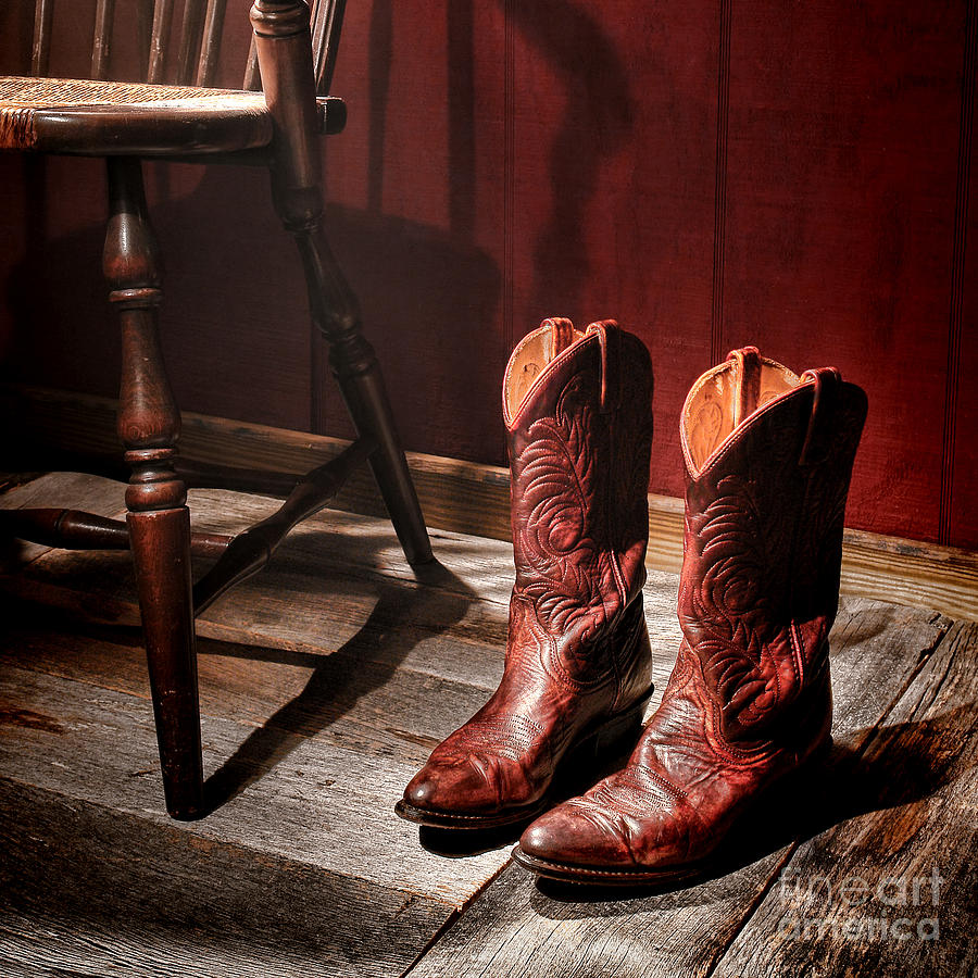 The Cowgirl Boots And The Old Chair Photograph by American West Decor