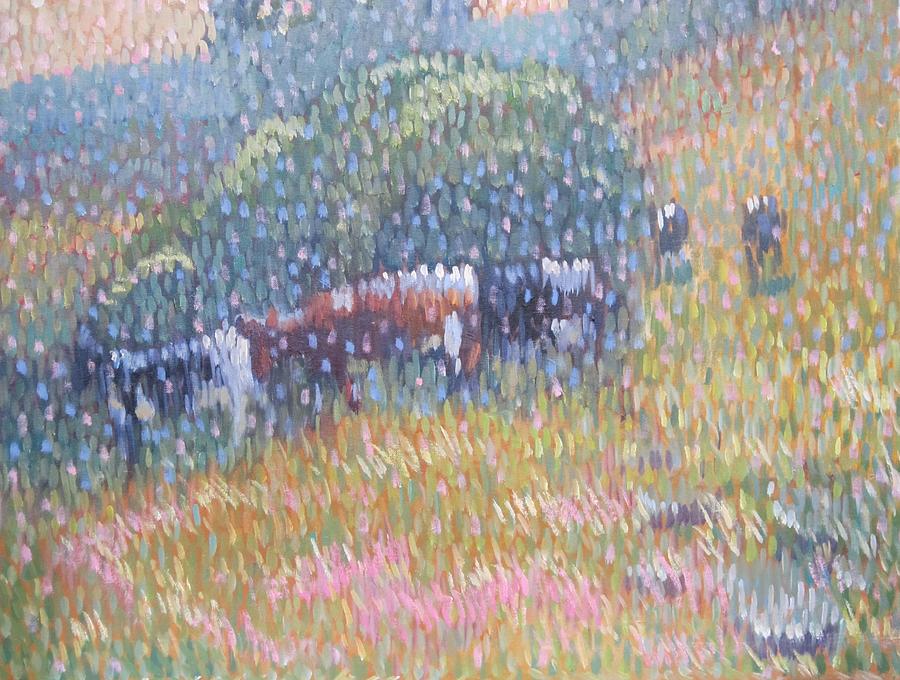The Cows Are In The Meadow Painting by Len Stomski