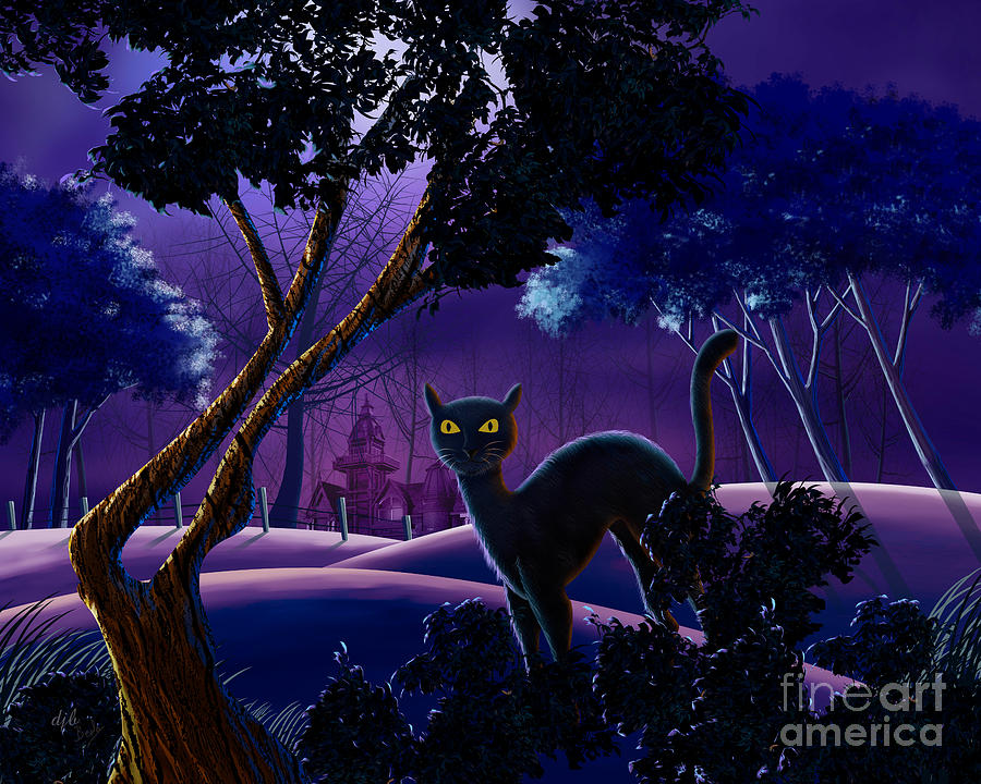 Halloween Digital Art - The Creepy Cat of Ash Hills by Peter Awax