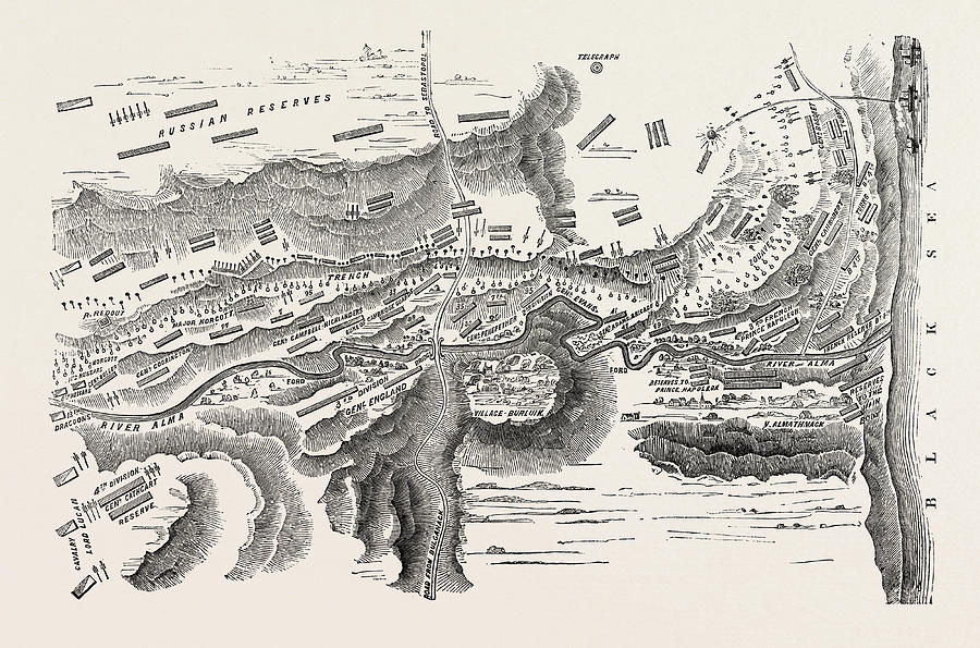 The Crimean War Plan Of The Battle Of The Alma 1854 Drawing by English ...