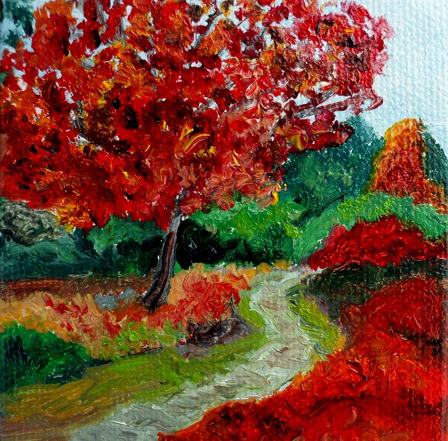 The Crimson Path  - Fall Landscape Painting by Julie Brugh Riffey