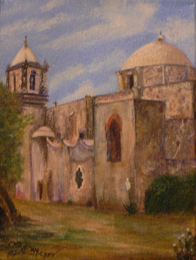 San Antonio Painting - The Crosses High Above Mission San Jose by Cheryl Damschen