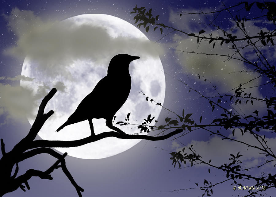 Halloween Digital Art - The Crow and Moon by Brian Wallace