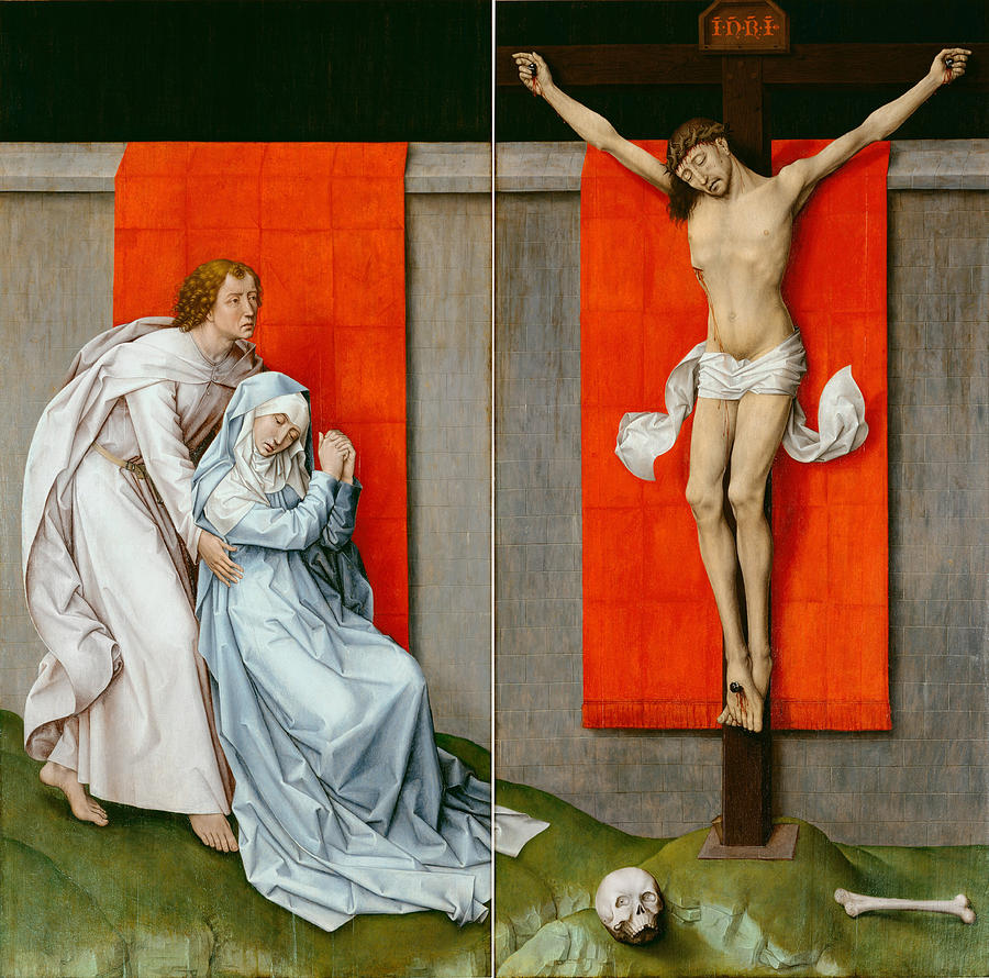 The Crucifixion with the Virgin and Saint John the Evangelist Mourning Painting by Rogier van der Weyden