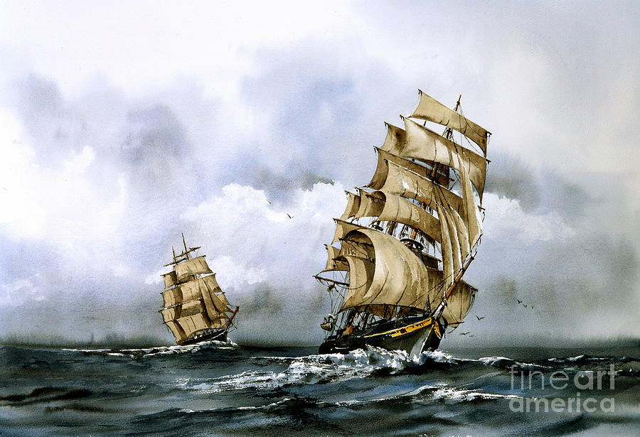The Cutty Sark and the Red Clipper Painting by Val Byrne