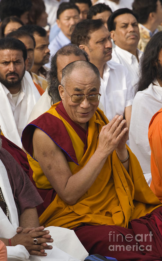 The Dalai Lama At Gandhis Raj Ghat - New Delhi Photograph by Craig Lovell