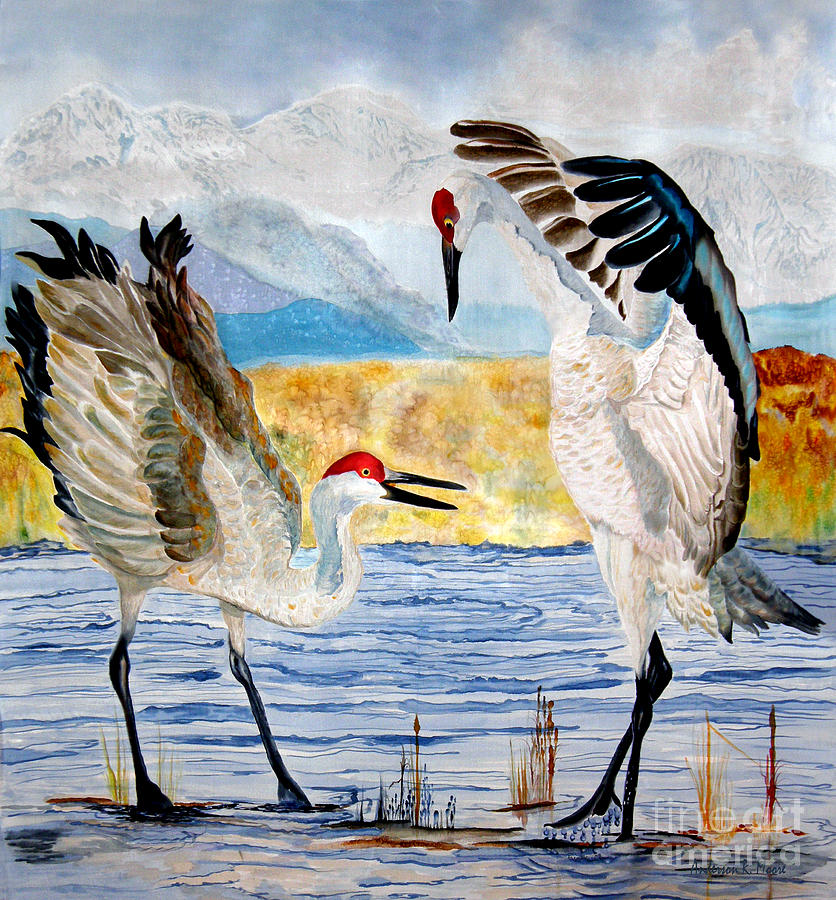 Bird Painting - The Dance - Sandhill Cranes by Anderson R Moore