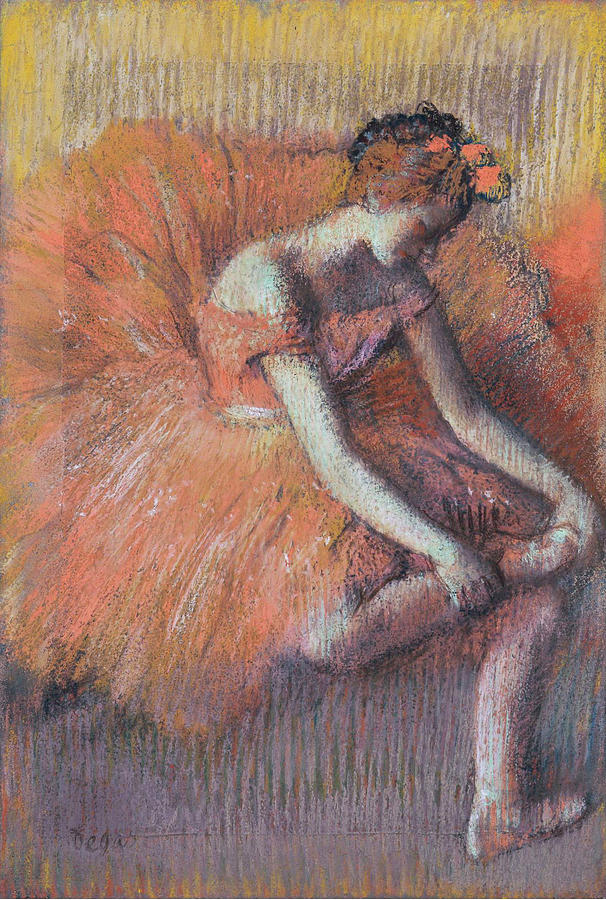 The Dancer Taking off the Sandale Painting by Edgar Degas