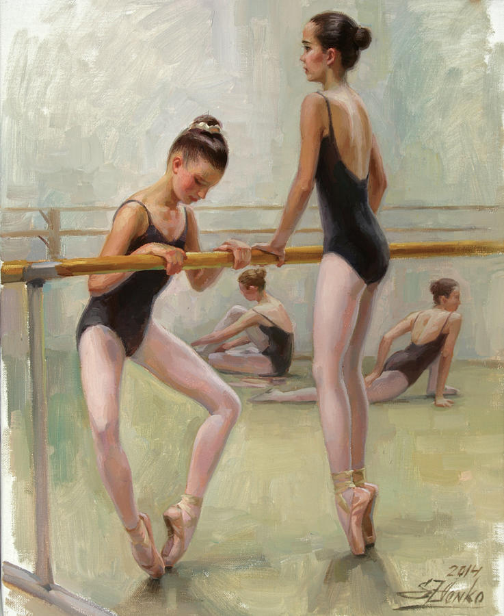 The Dancers Practicing at Barre Painting by Serguei Zlenko
