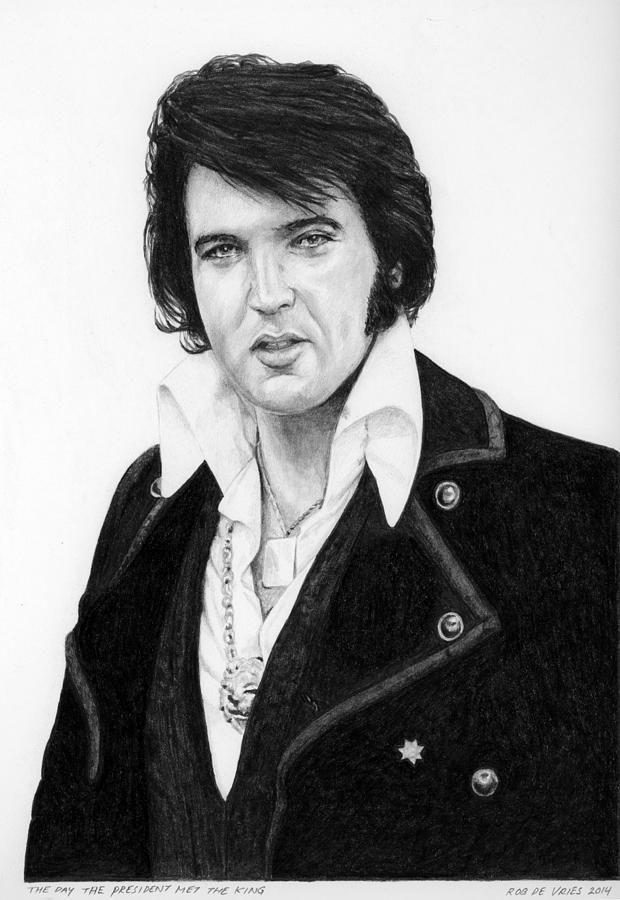 Elvis Presley Drawing - The Day the President met the King by Rob De Vries
