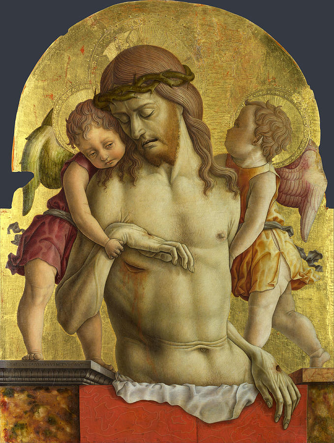The Dead Christ supported by Two Angels Painting by Carlo Crivelli