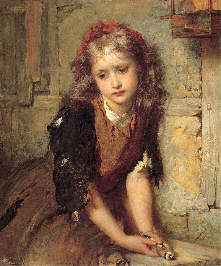 The dead goldfinch Painting by George Elgar Hicks