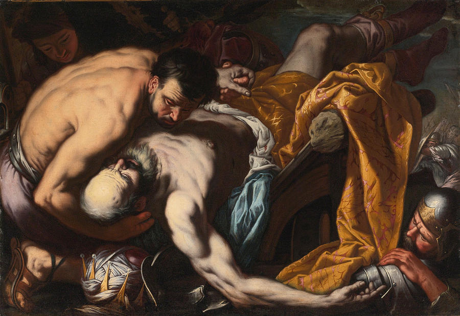 The death of King Josiah Painting by Antonio Zanchi