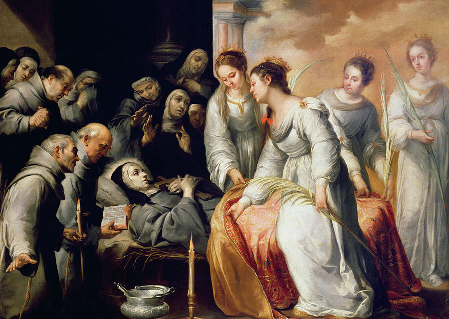 Bed Painting - The Death of Saint Clare by Bartolome Esteban Murillo