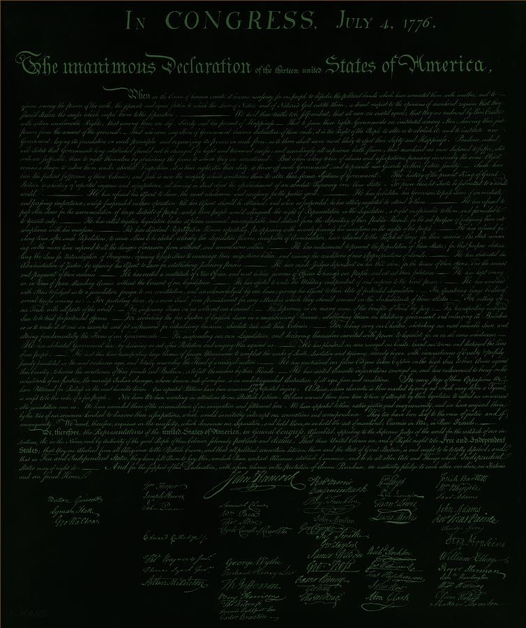 The Declaration Of Independence In Negative Olive Photograph
