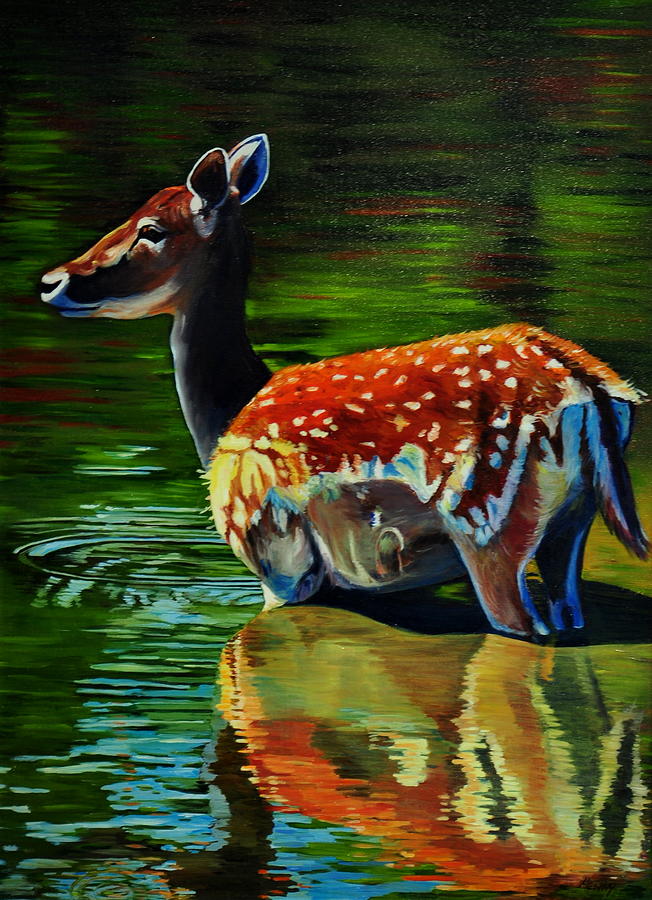 Young Buck Painting - Clear Cool Deer by Henny Dagenais