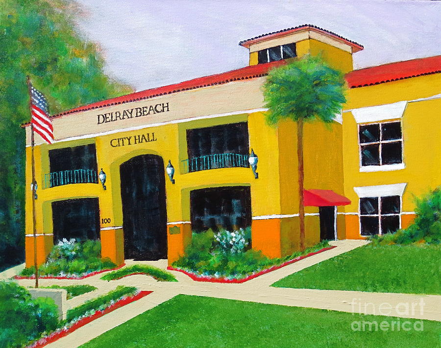 The Delray Beach City Hall building in Florida. Painting by Robert Birkenes