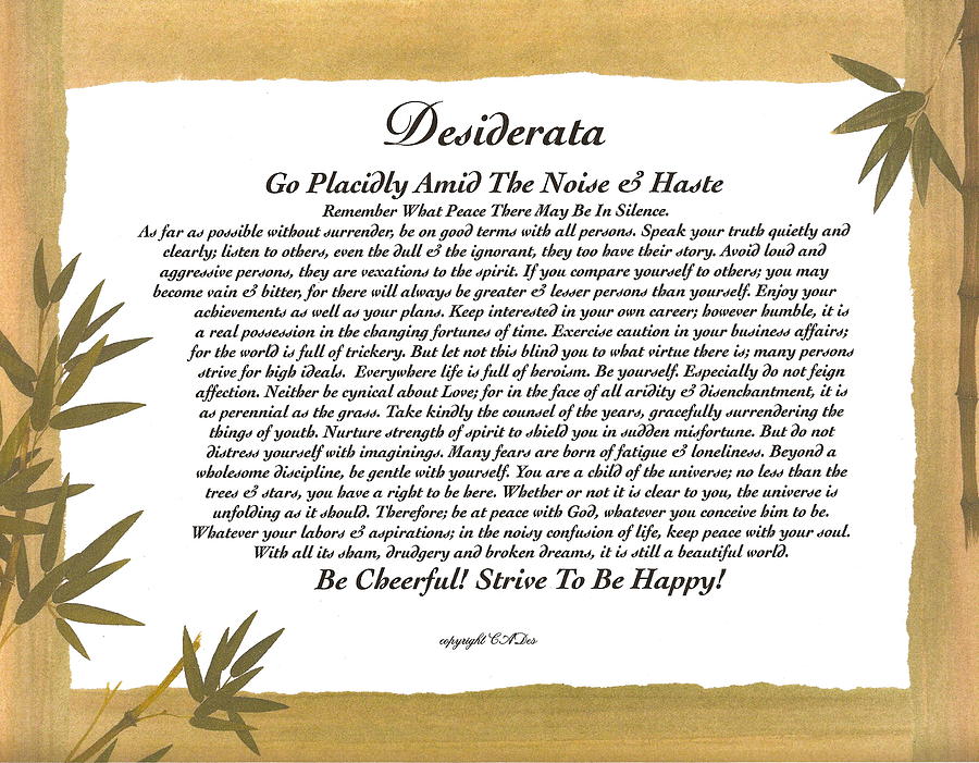 Christmas Painting - The Desiderata Poem Surrounded by Tropical Bamboo by Desiderata Gallery
