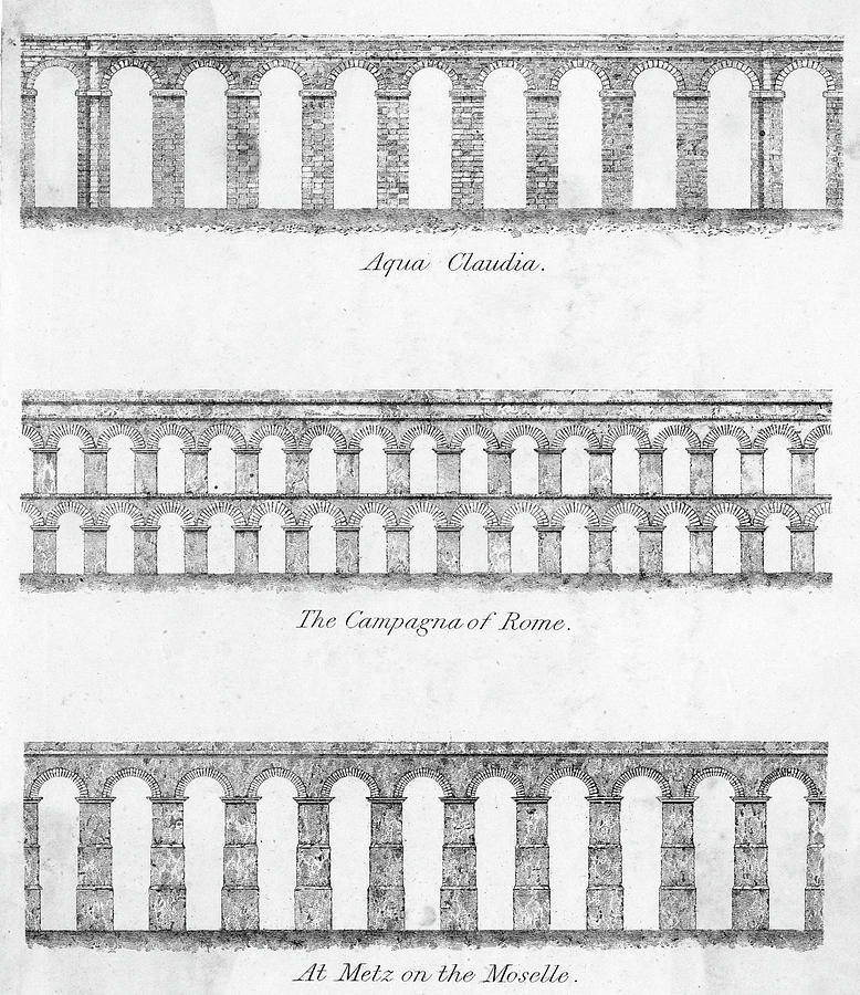 The Designs Of Three Aquaducts - Aqua Drawing by Mary Evans Picture ...