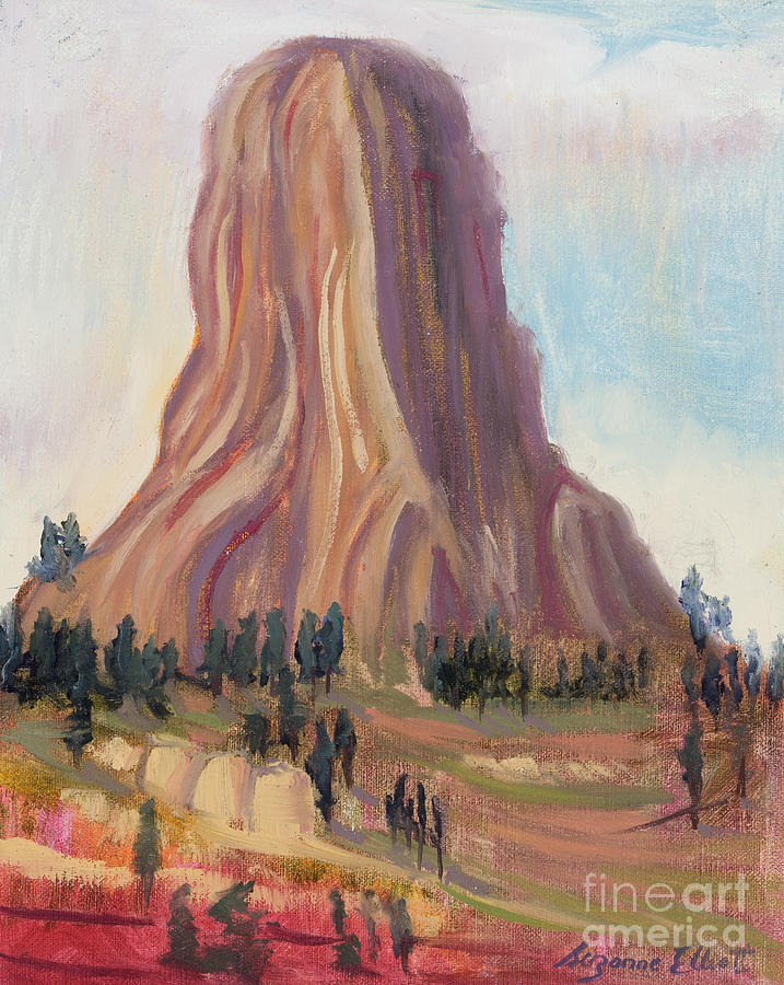 Western Landscape Painting - The Deviils Tower in Wyoming by Suzanne Elliott Western Landscape Painting - The Deviils Tower in Wyoming by Suzanne Elliott