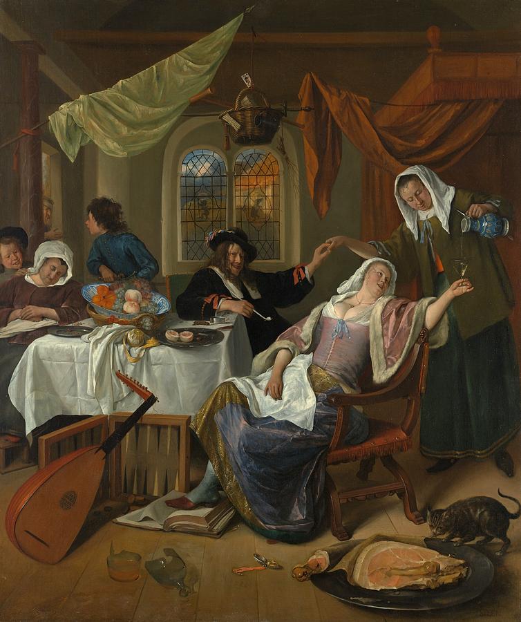 Portrait Painting - The Dissolute Household by Jan Steen