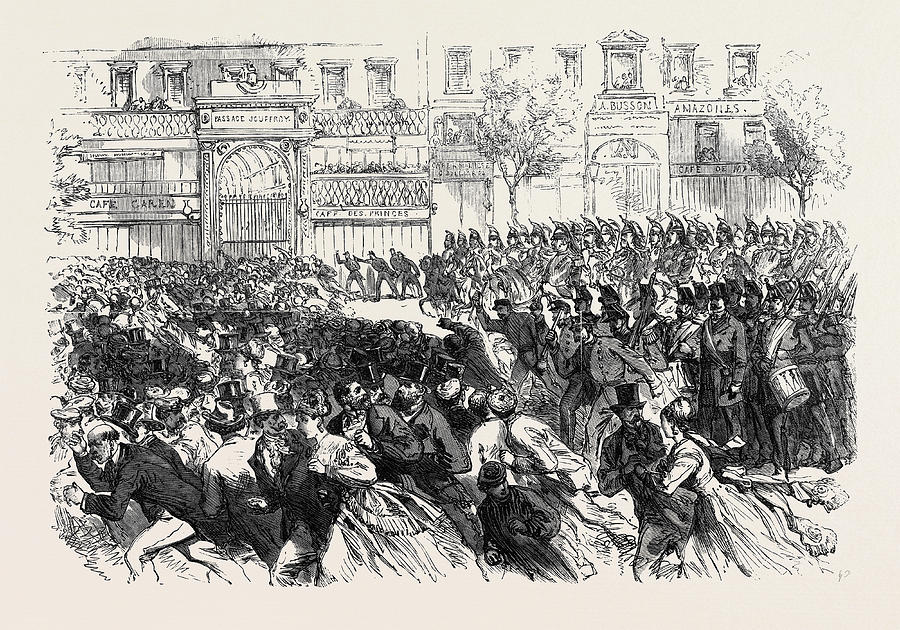 The Disturbances In Paris Cavalry Clearing The Boulevards Drawing by ...