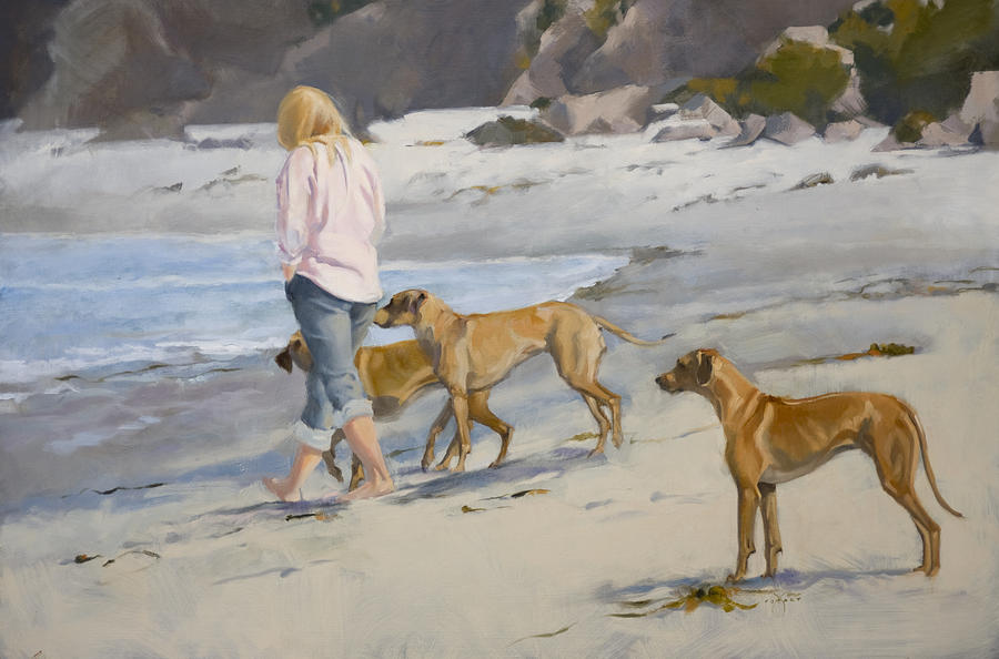 Dog Painting - The Dog Walker by Jane  Cozart