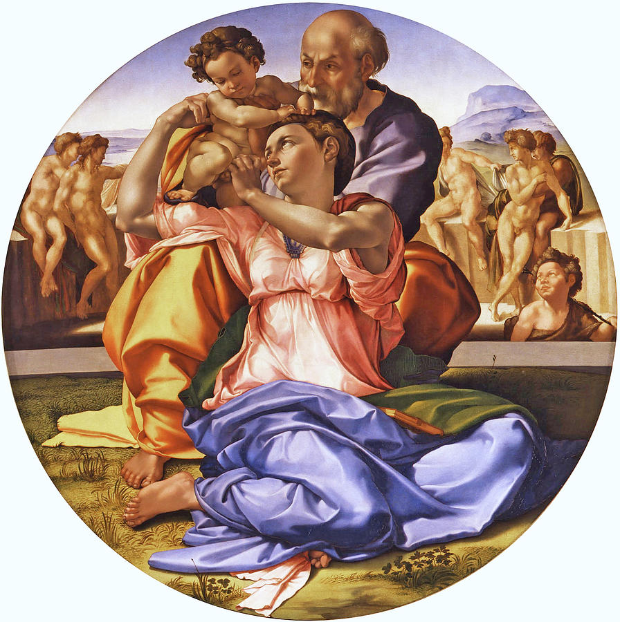 Nude Painting - The Doni Tondo by Michelangelo di Lodovico Buonarroti Simoni