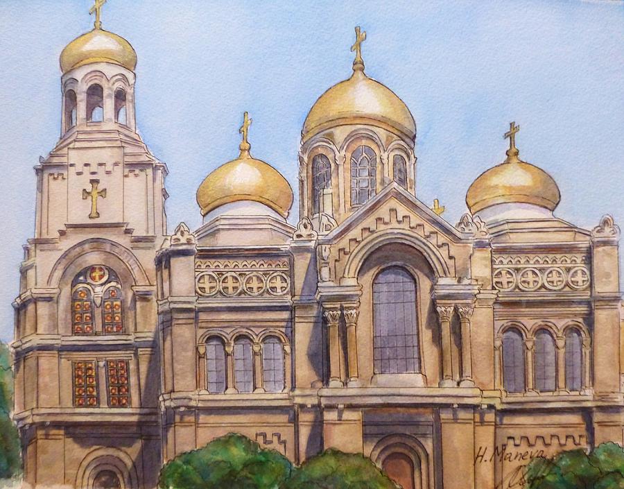 The Dormition of the Mother of God Cathedral  Varna Bulgaria Painting by Henrieta Maneva