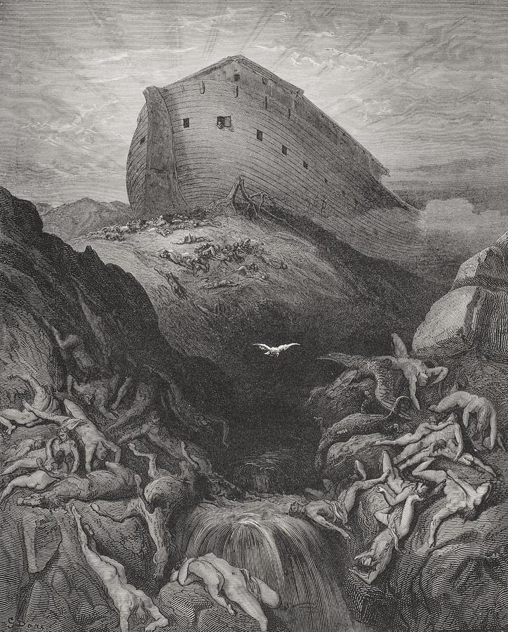 Gustave Dore Drawing - The Dove Sent Forth From The Ark, Genesis 138-9, Illustration From Dores The Holy Bible, 1866 by Gustave Dore