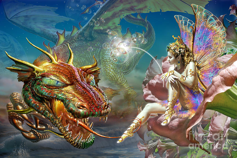 Dragon Digital Art - The Dragon and the Fairy by MGL Meiklejohn Graphics Licensing