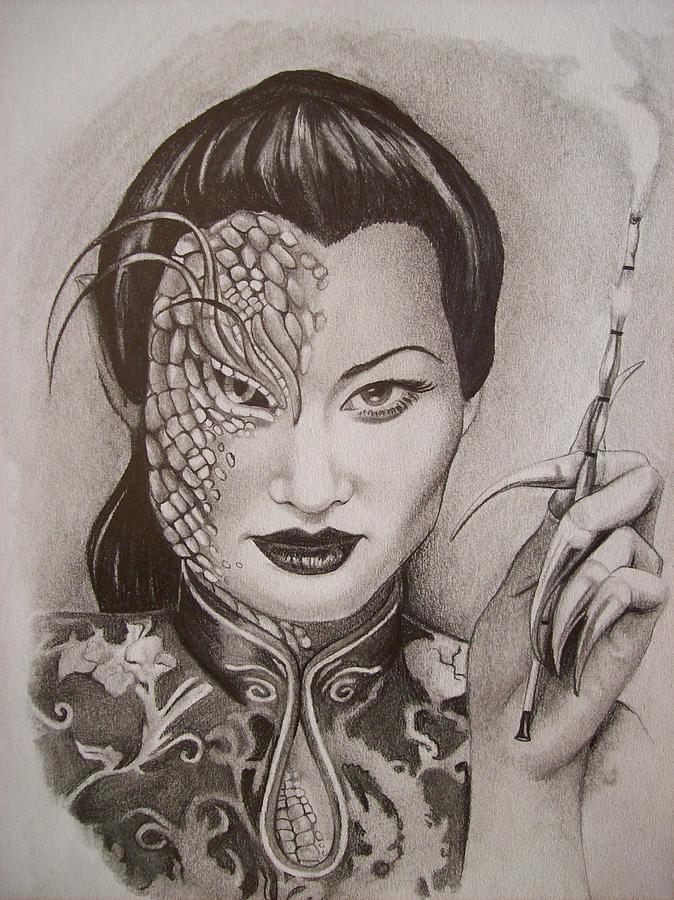 Asian Drawing - The Dragon Lady by Amber Stanford Asian Drawing - The Dragon Lady by Amber Stanford
