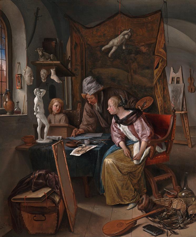 Portrait Painting - The Drawing Lesson by Jan Steen