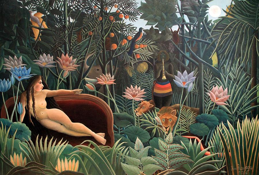 The Dream Jungle Flowers Surrealism Naive Art Painting