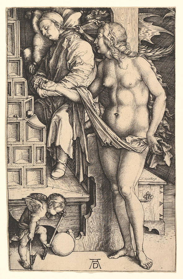 The Dream of the Doctor Drawing by Albrecht Duerer