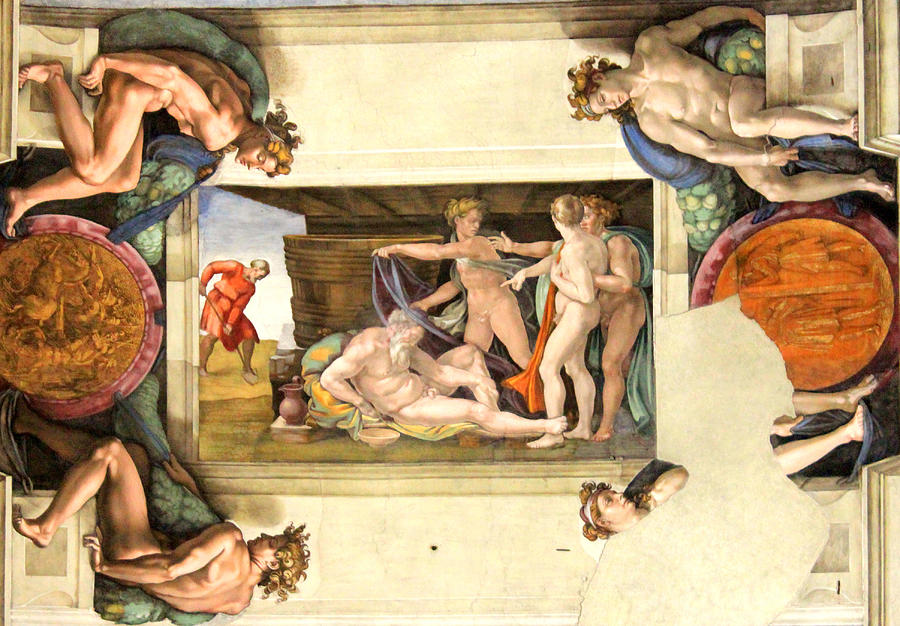 Michelangelo Buonarroti Painting - The Drunkenness of Noah by Michelangelo di Lodovico Buonarroti Simoni