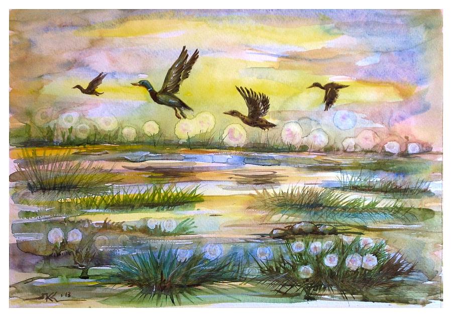 The duck pond Painting by Katerina Kovatcheva