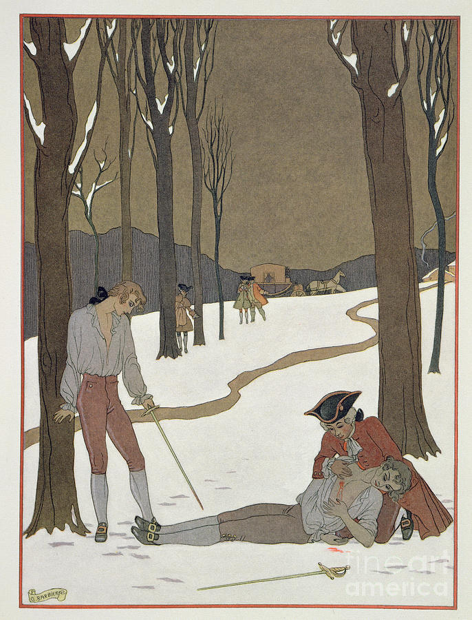 Winter Painting - The Duel between Valmont and Danceny by Georges Barbier