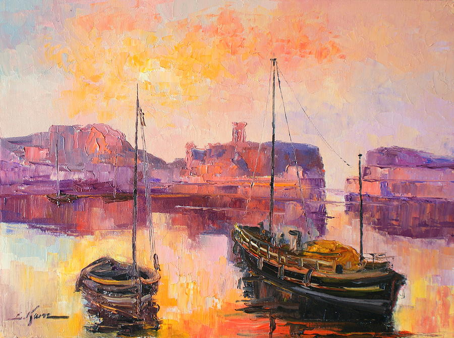 The Dunbar harbour Painting by Luke Karcz