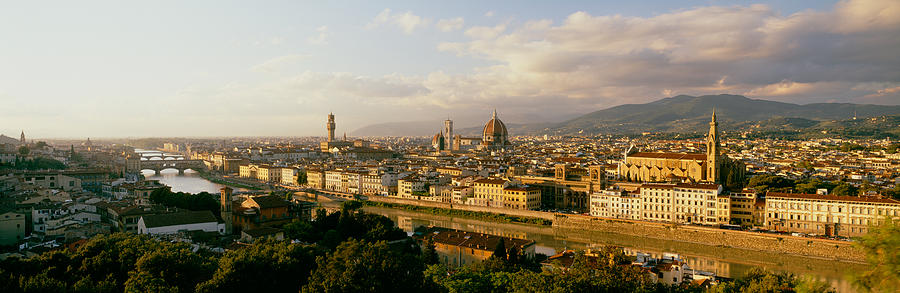 Bridge Photograph - The Duomo & Arno River Florence Italy by Panoramic Images