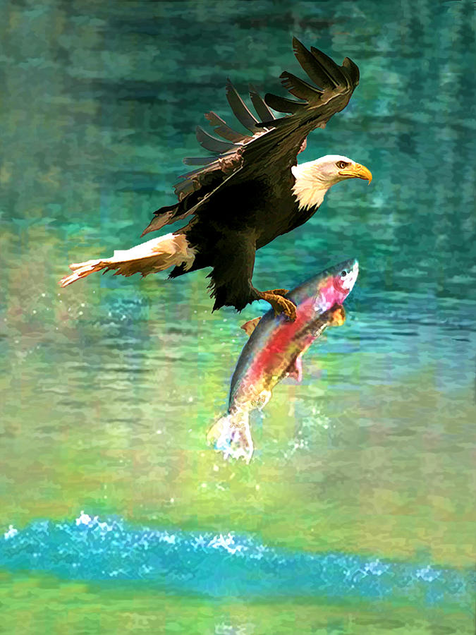 The Eagle and The Fish Digital Art by Rick Wicker