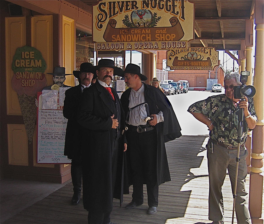 The Earps  Doc Holliday and photographer with mono pod Silver Nugget  Tombstone Arizona 2004 Photograph by David Lee Guss